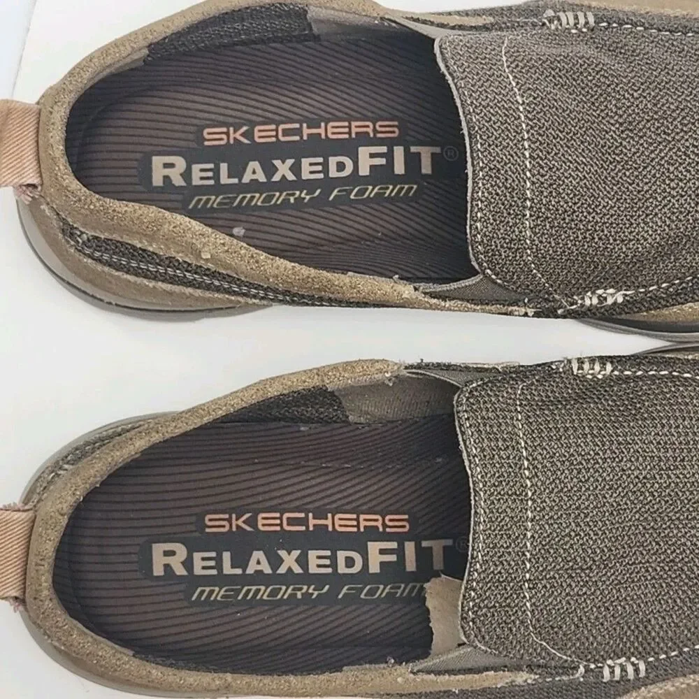 Skechers Loafer Shoe Men Sz 12 Relaxed Fit Brown Slip On Suede Casual 64365